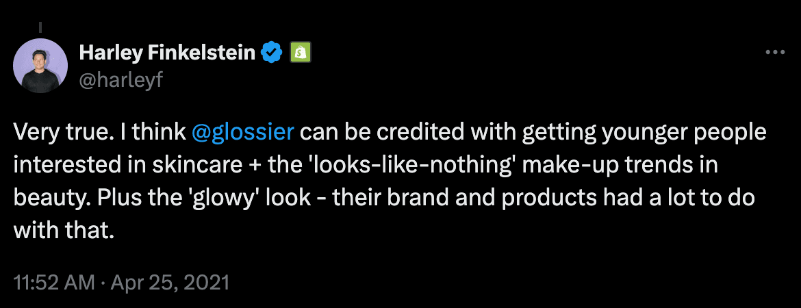 Neutral sentiment is the most difficult to discern without machine learning. This is an example of Glossier sentiment expressed on the platform X.