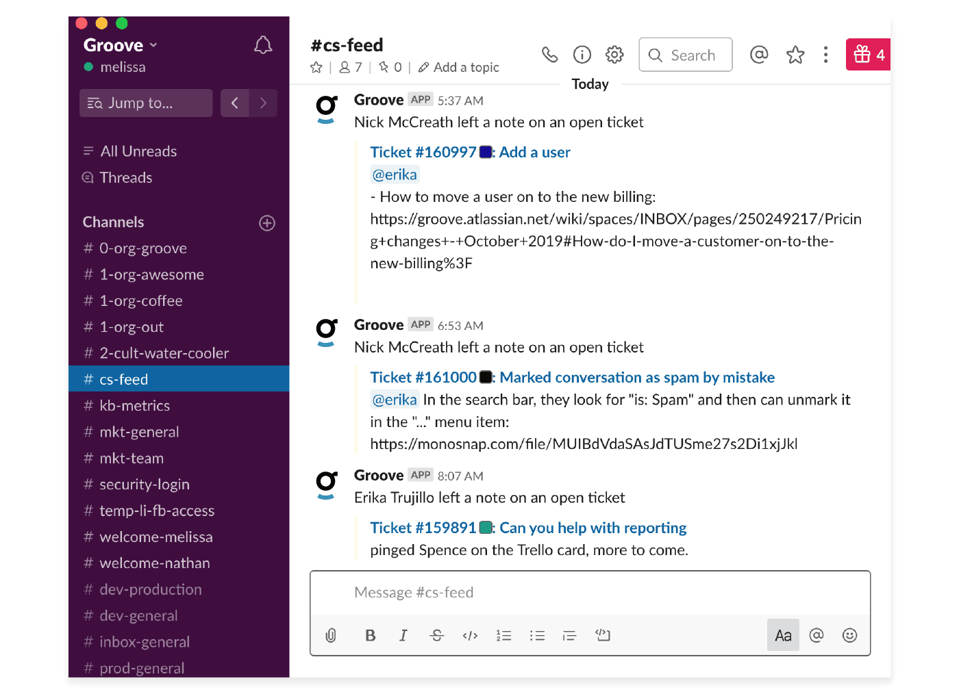 Customer service app 6 slack