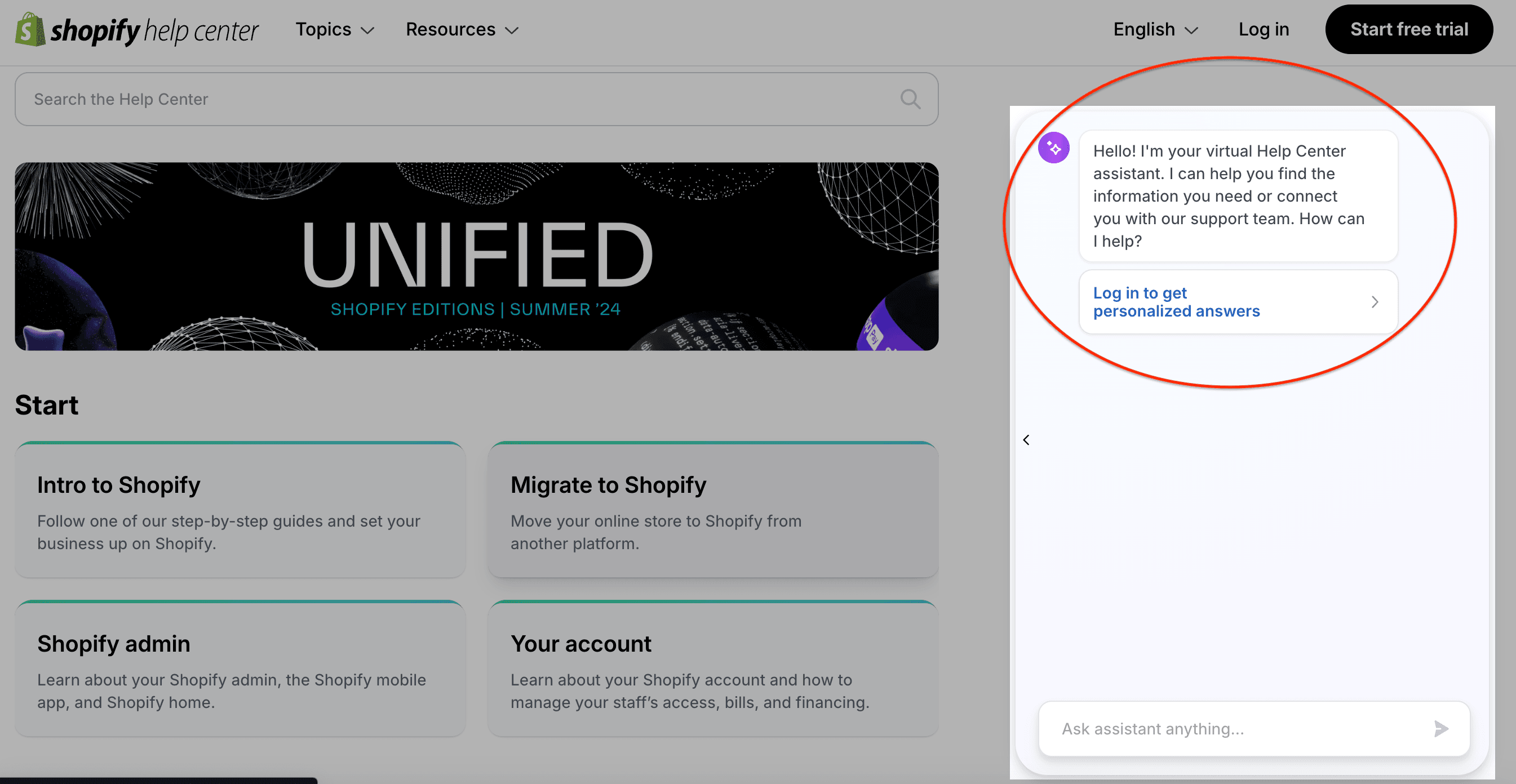 An example of a virtual assistant from Shopify.