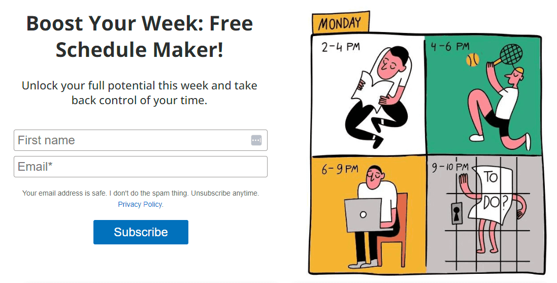 A freebie offer for signing up for a newsletter.