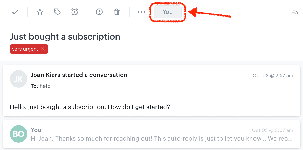 Screenshot of Groove inbox showing an assigned ticket