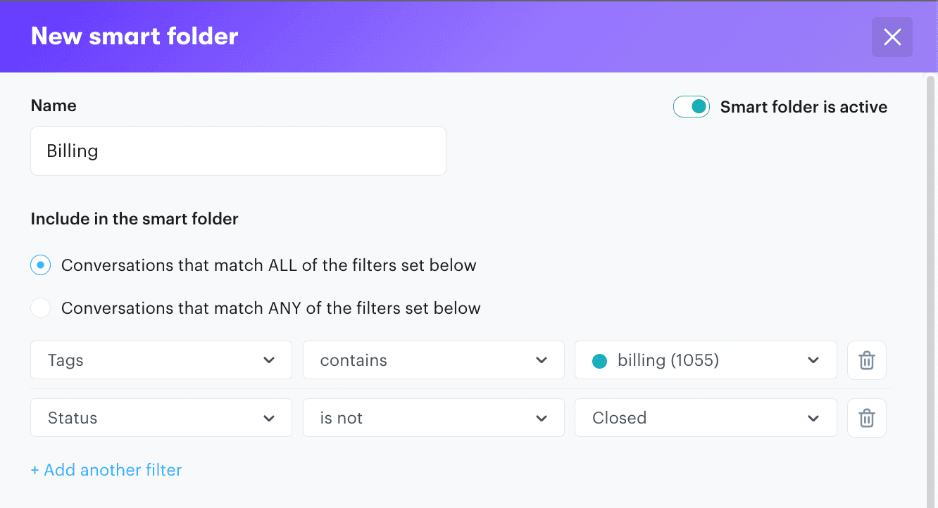 Smart folders in Groove for organizing customer emails.