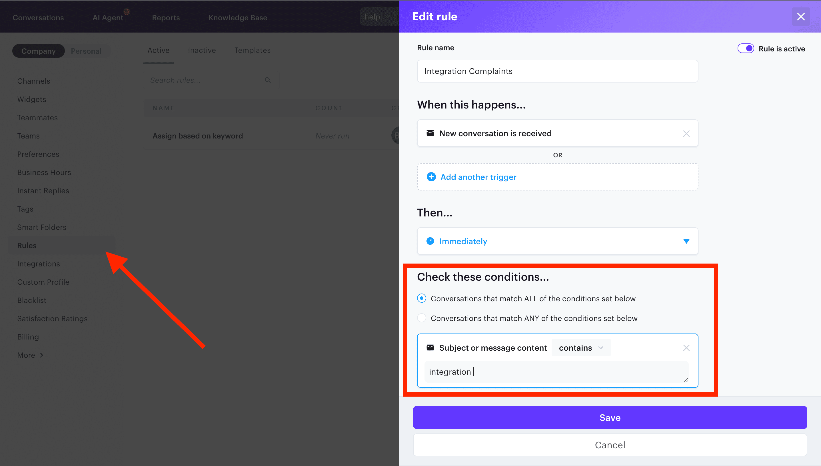 Rules in Groove used to automate support processes.
