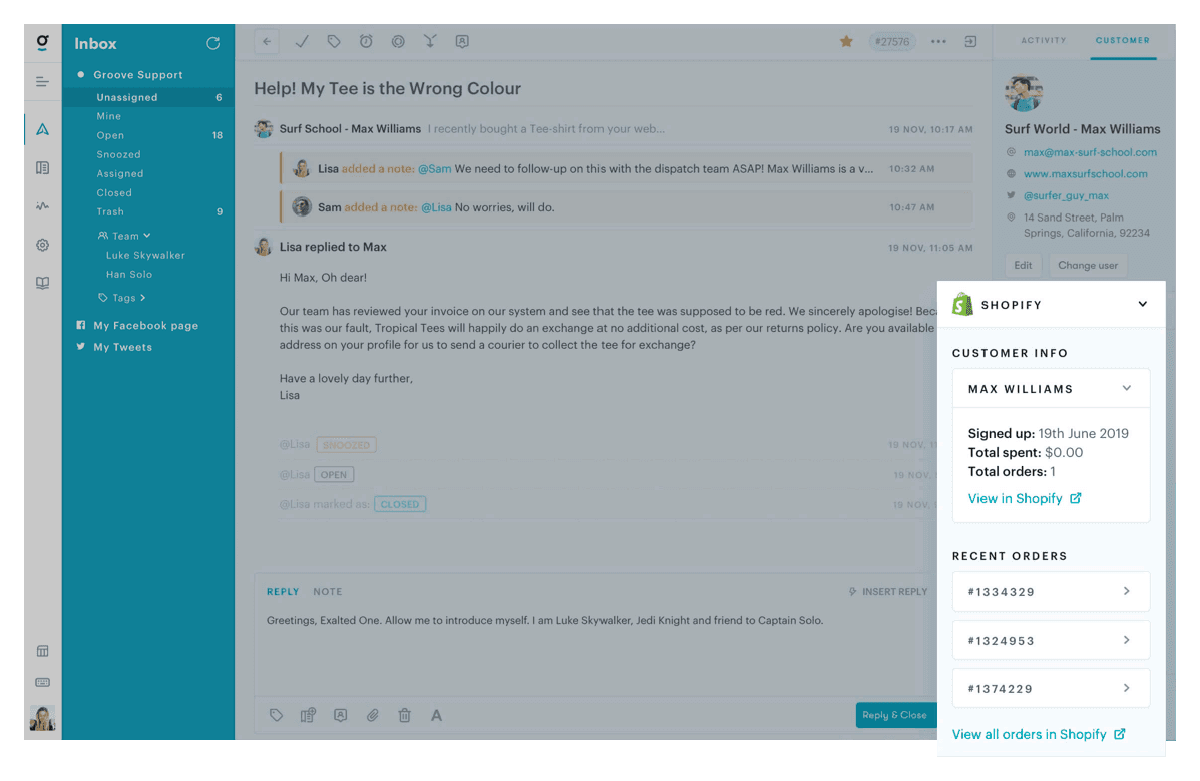 e-commerce customer service tool integration with Groove helpdesk