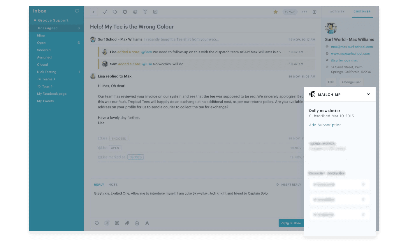 Customer service app 7 mailchimp