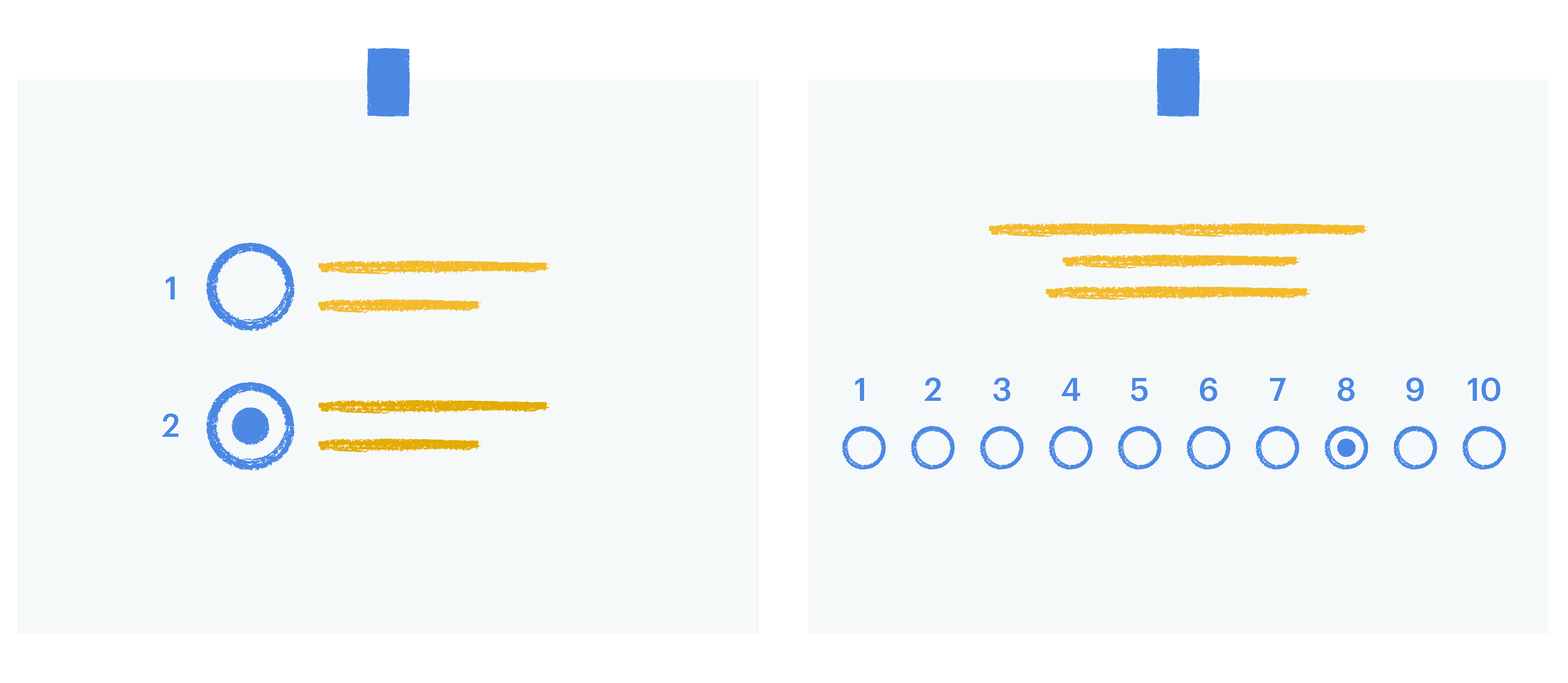 Customer satisfaction survey responses range from two to ten multiple choice options.
