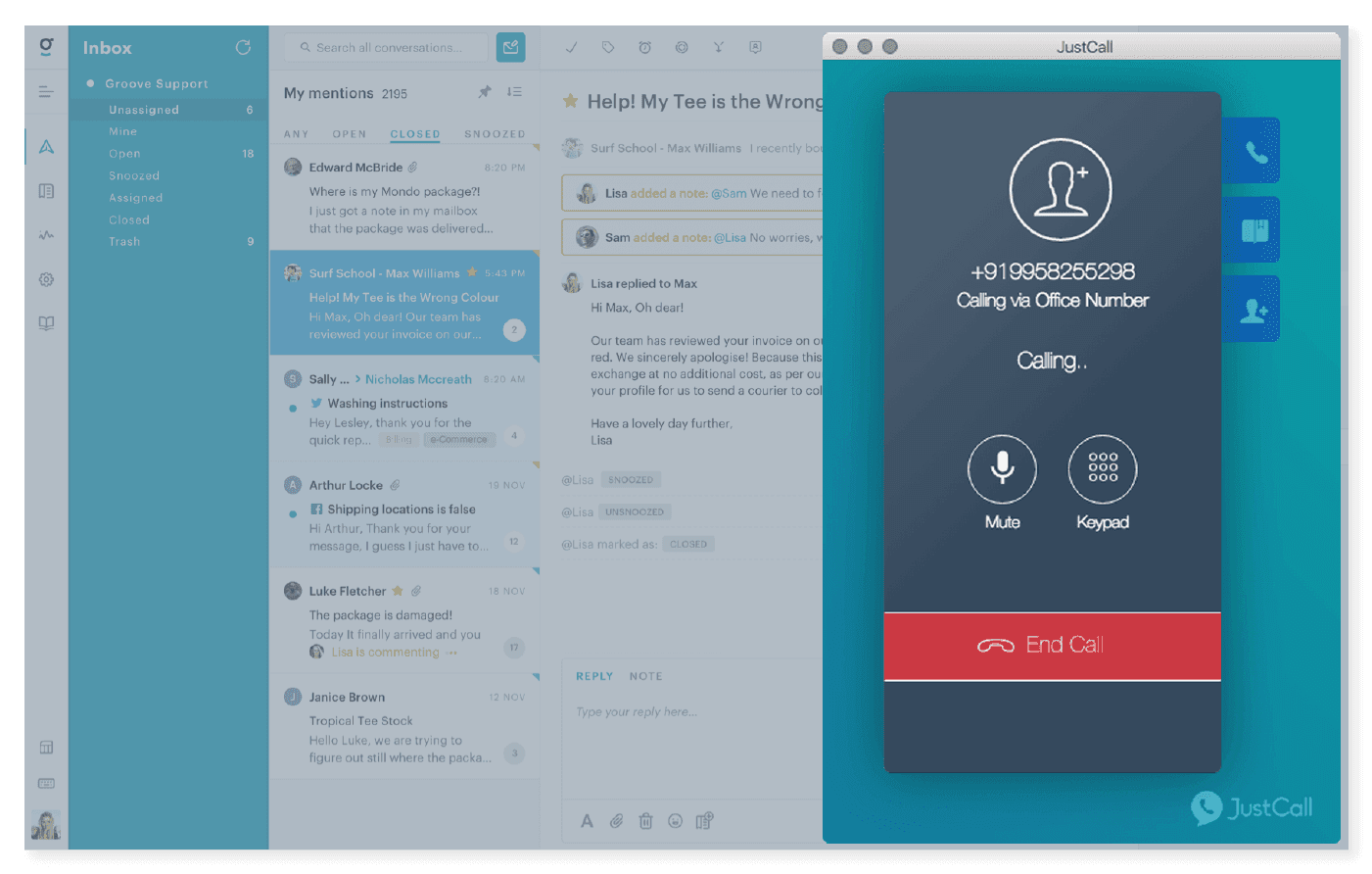 Phone support from within a help desk system