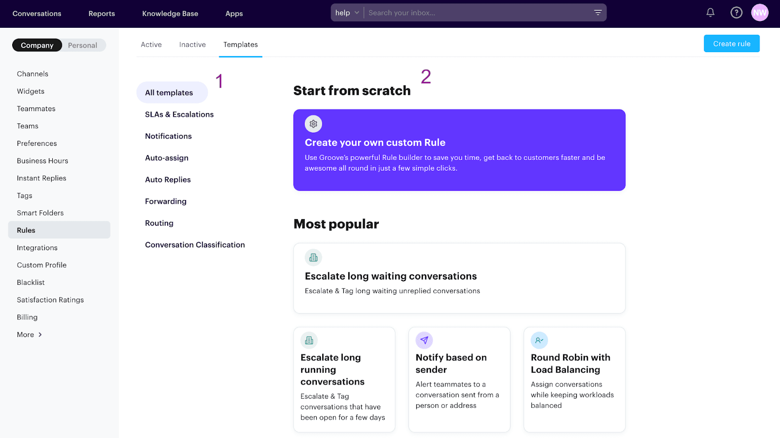 Rules can be built from the ground up, or adjusted from a pre-defined template.