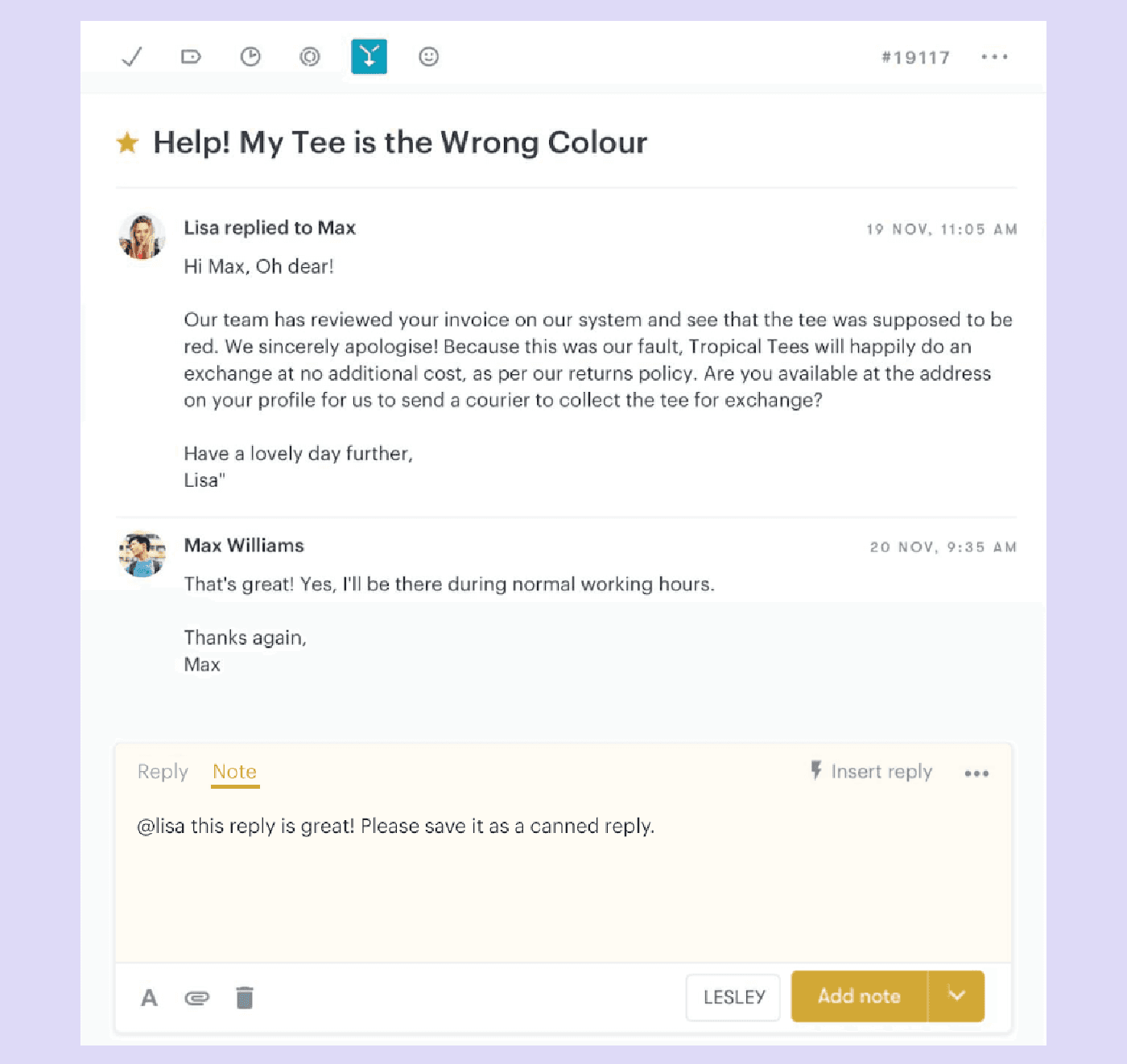 online customer support example of turning a good reply into a canned reply