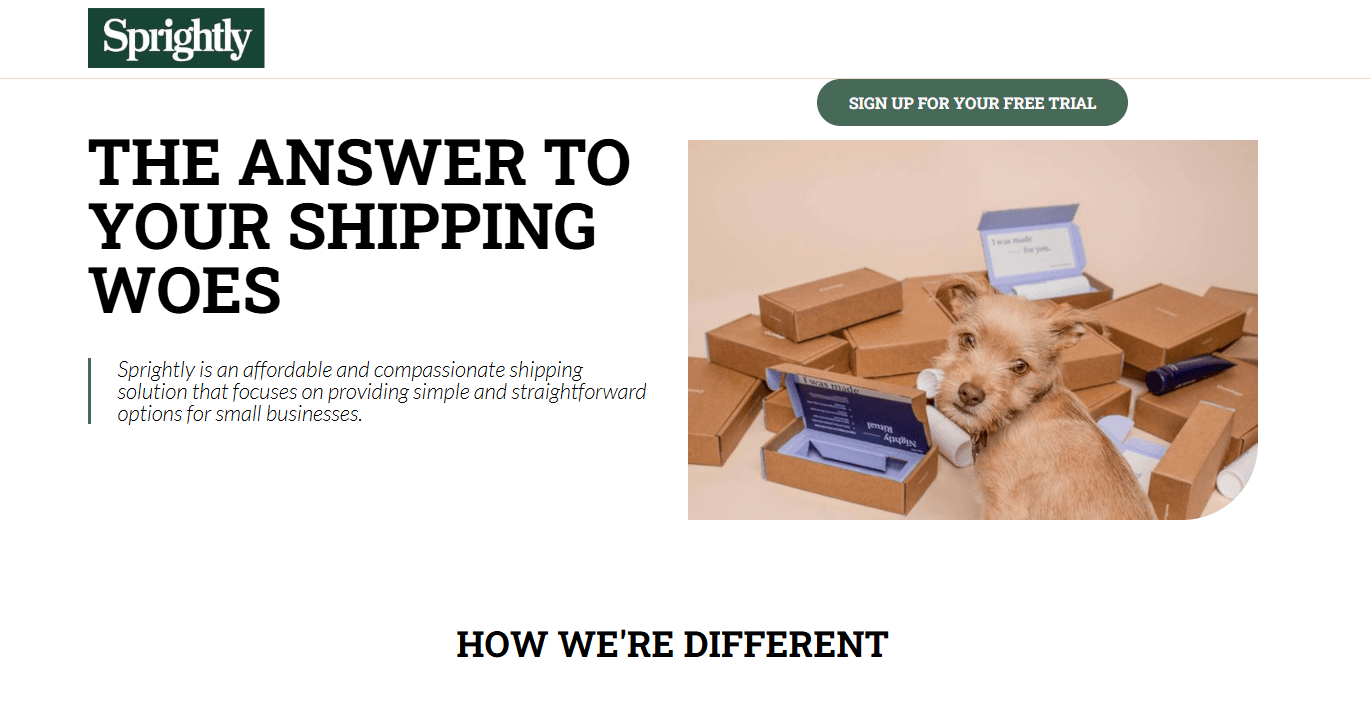 Sprightly's website that signals a personable and approachable brand voice.