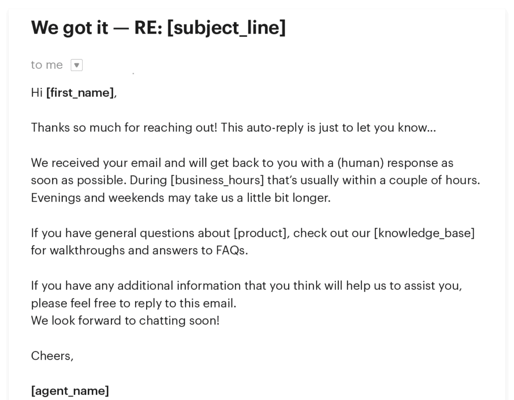 online customer support auto-reply