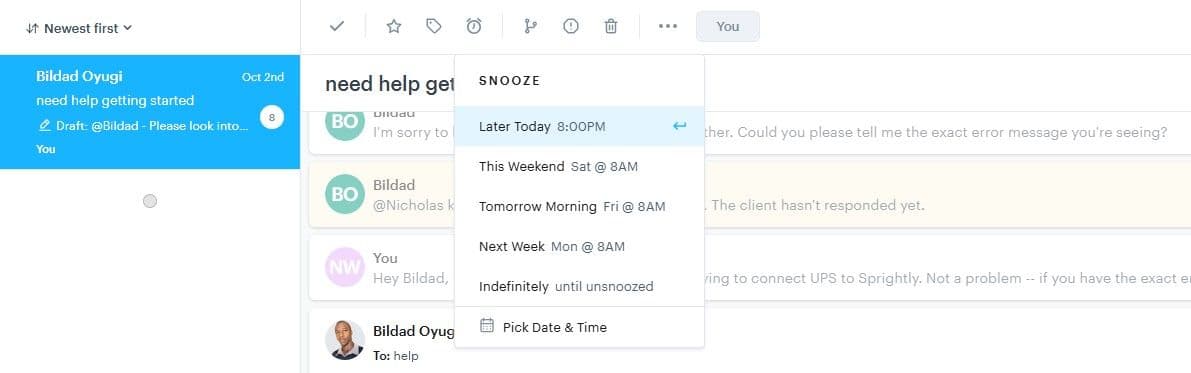 The 'snooze' feature in Groove allows you to set reminders for tickets.