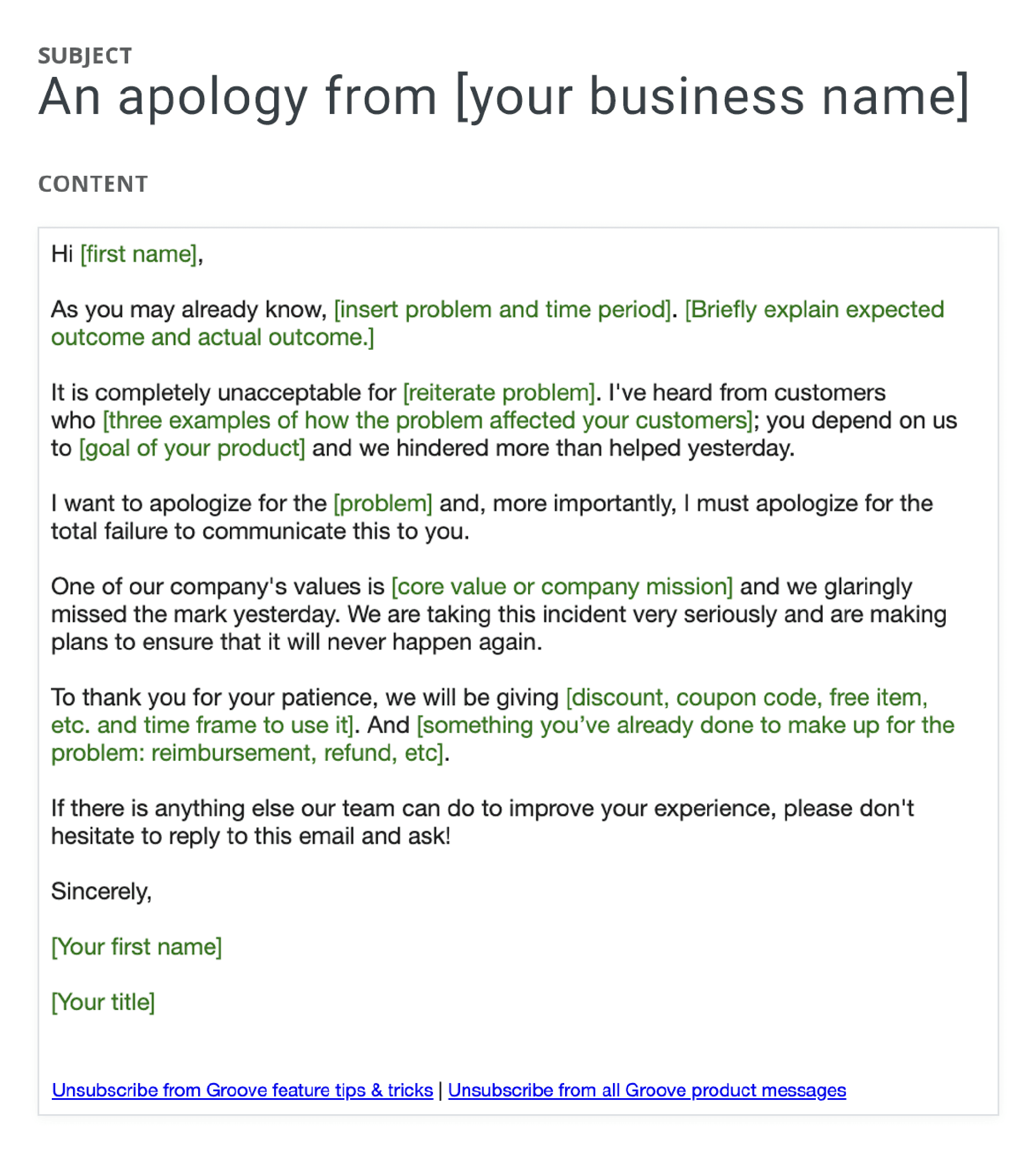 business apology email example for marketing campaign
