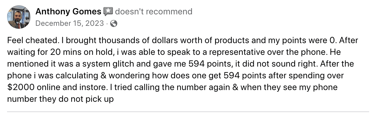 An unanswered Facebook post. This customer is probably still waiting for follow-up.