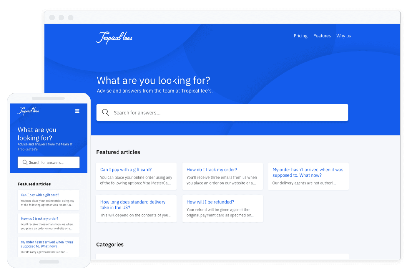 customer service software knowledge base example