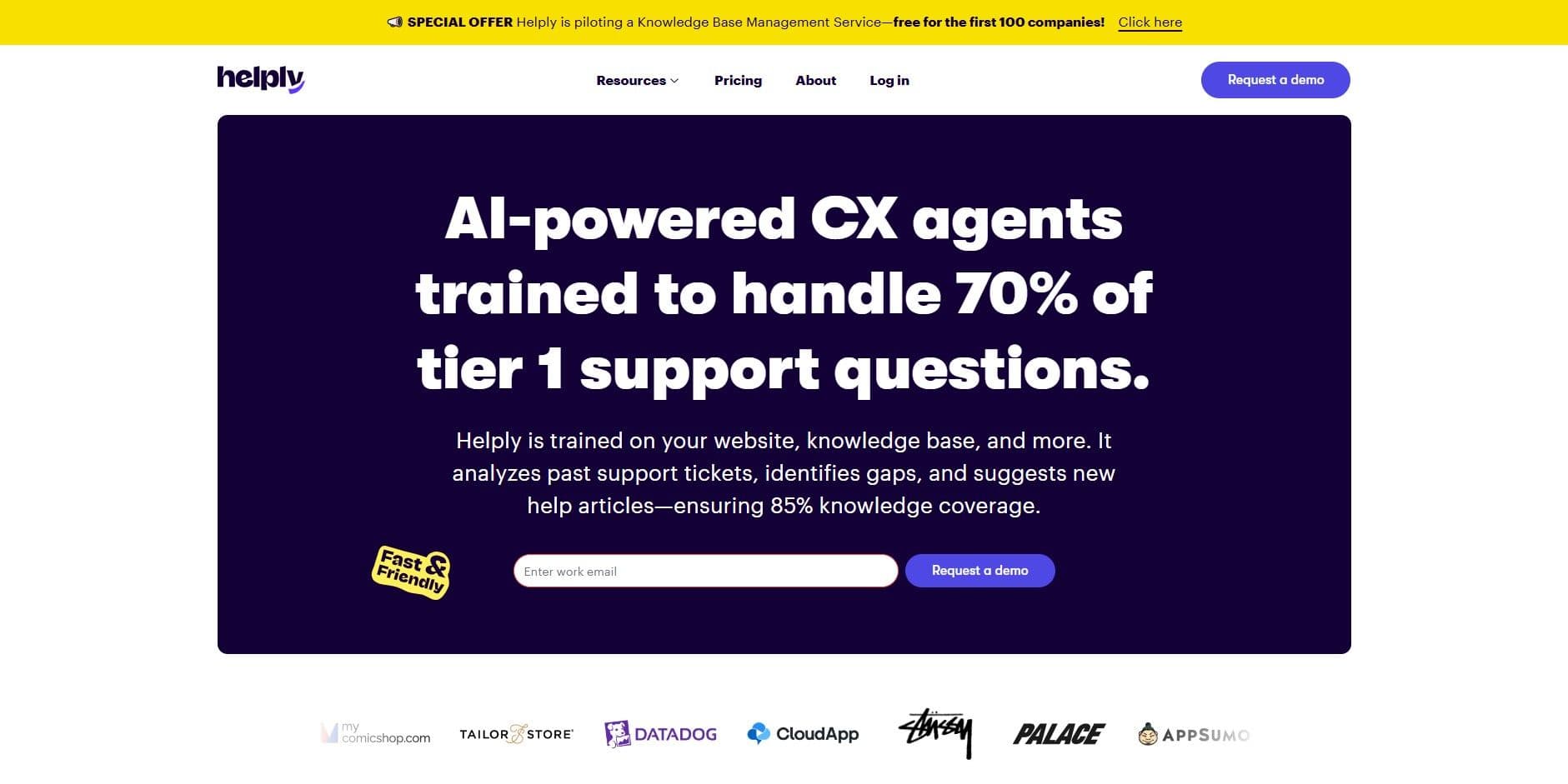 Helply is currently offering a Knowledge Base Management feature free for the first 100 companies to sign up.