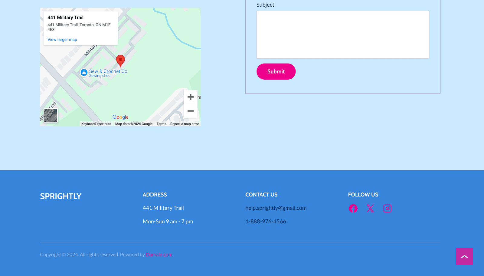 Sprightly's website mentions a support email on their contact page.