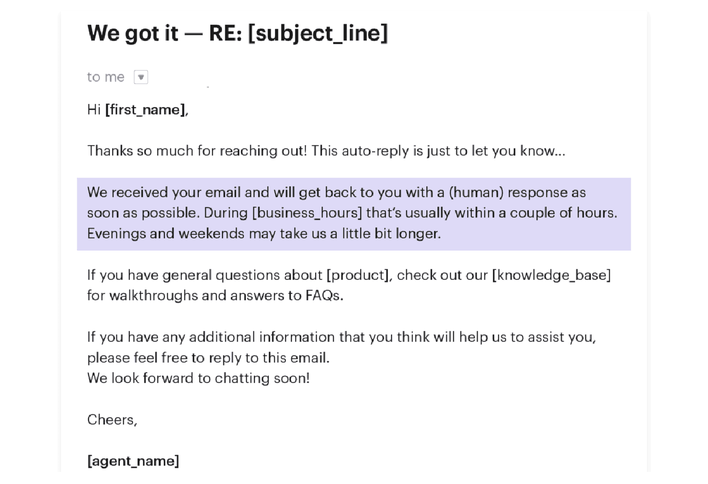 online customer support auto reply with wait time highlighted