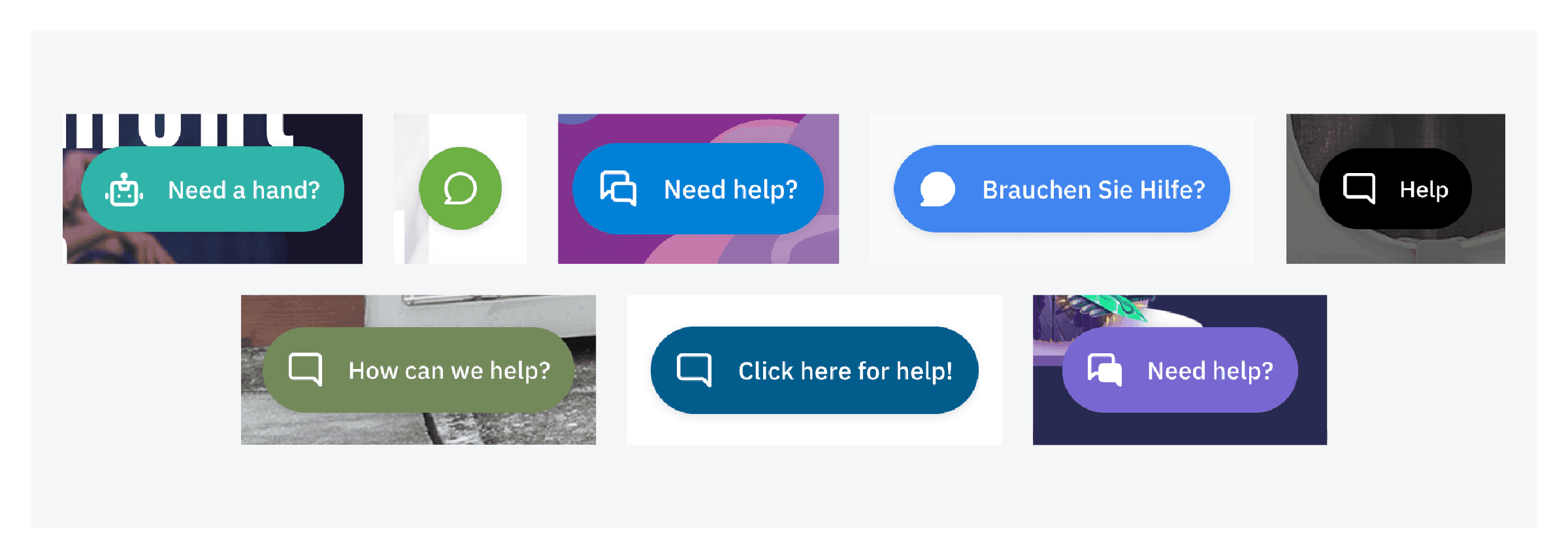 widget examples of a help button on different websites
