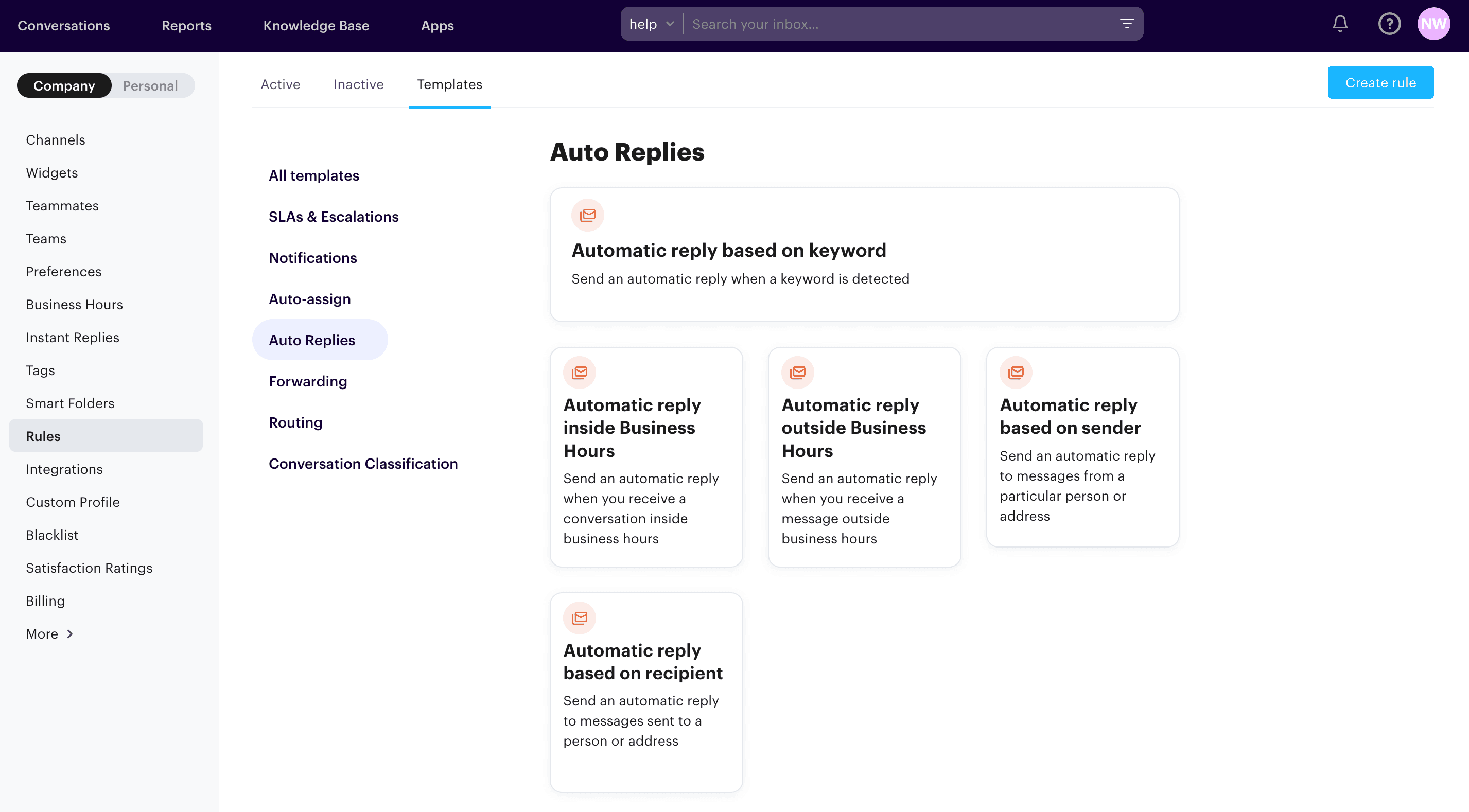 You can create your own automated responses within Groove, or use pre-configured templates.