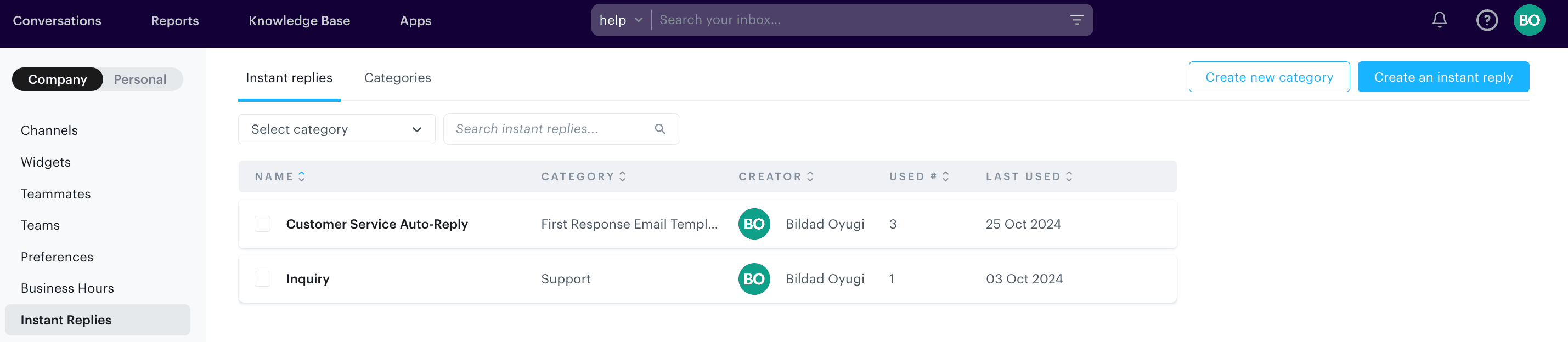 list of instant replies to use for knowledge base articles