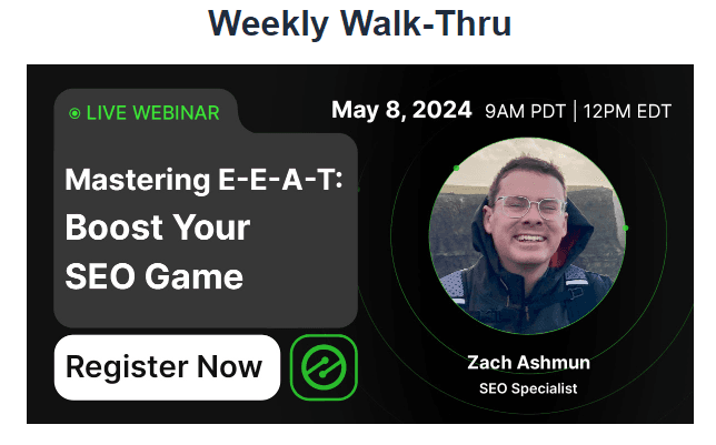 A weekly SEO webinar invite.