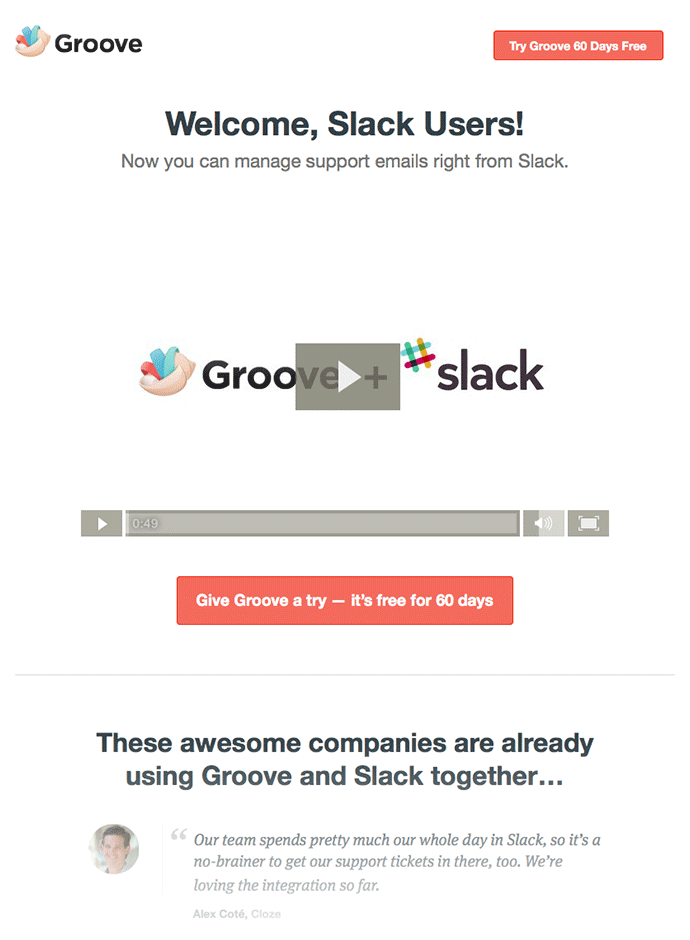 Landing page for Slack customers