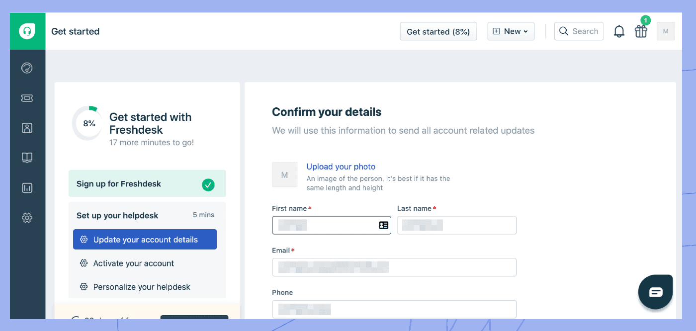 Freshdesk sign up page