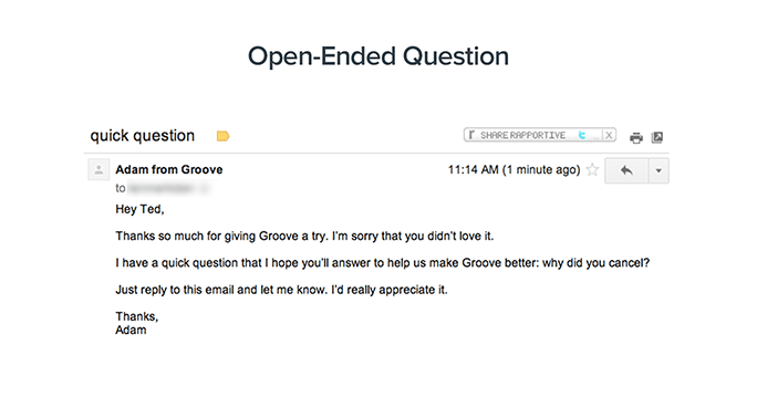 Customer exit survey: Our Open-Ended Question email