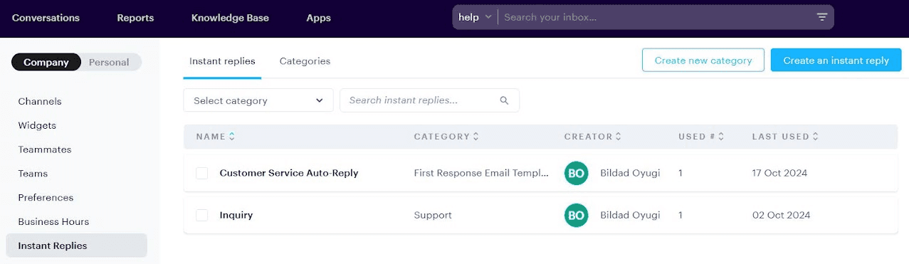 Instant Replies in Groove function as canned responses that can solve for basic questions.