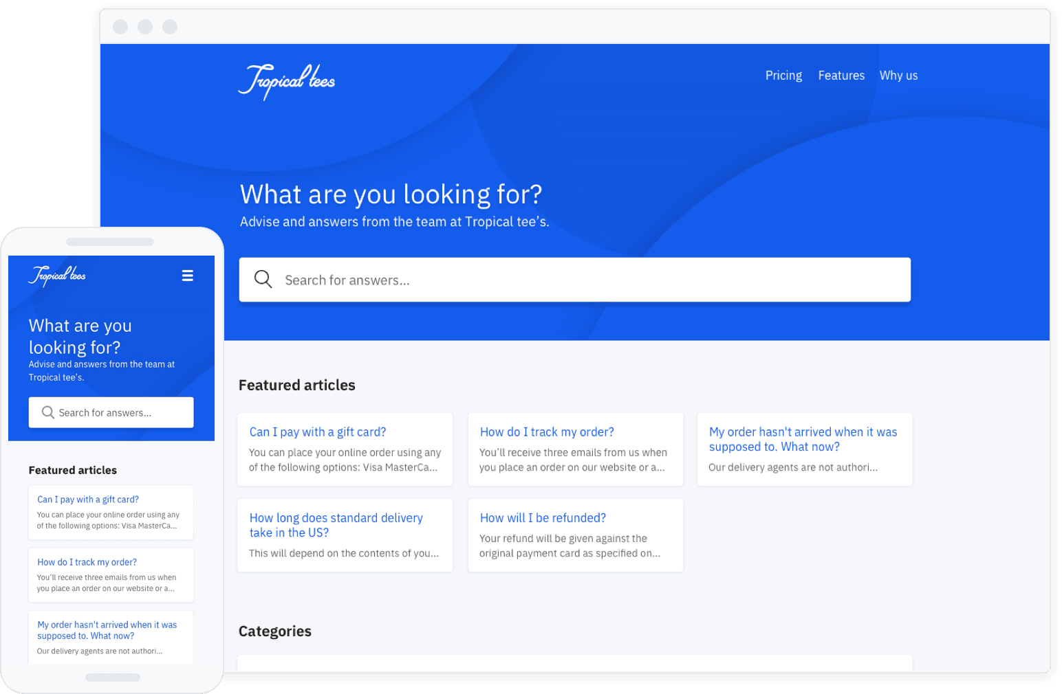 Example of a knowledge base as a customer service tool
