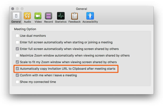 Zoom tips: Auto-copy Invite URL When Starting a Meeting