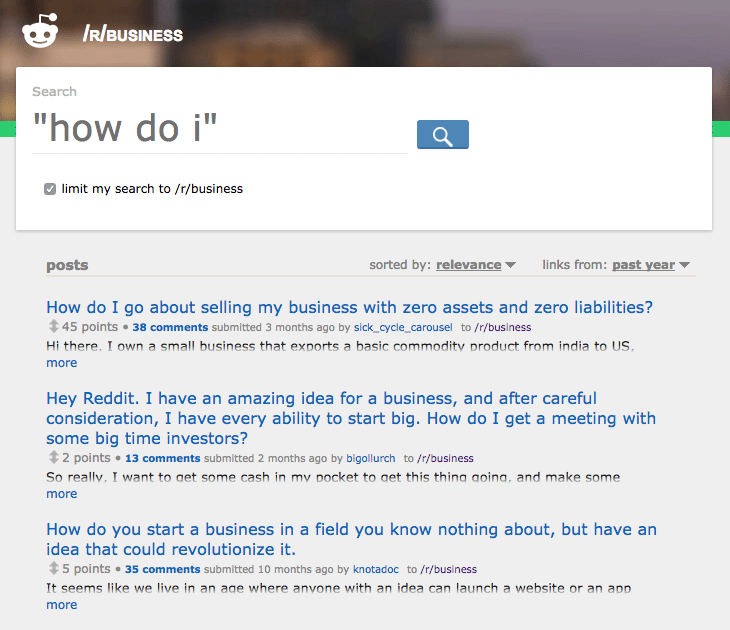 Business questions and answers: Reddit search