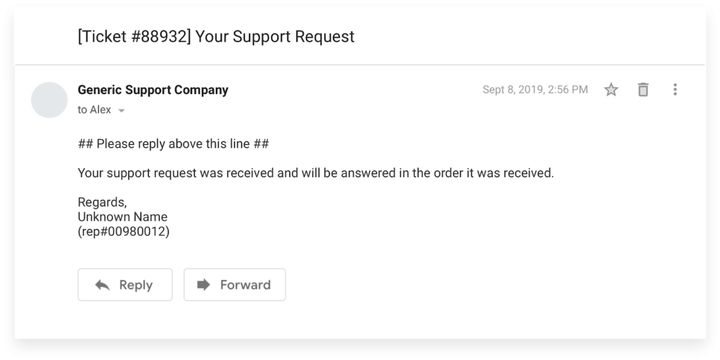 Generic support request autoresponder