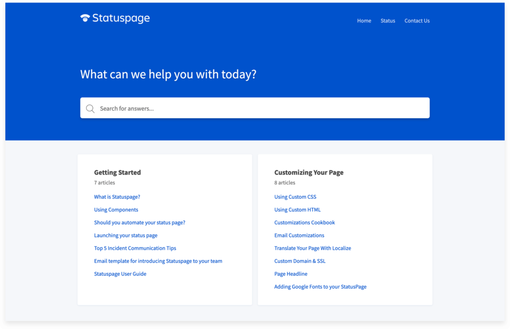 Statuspage on desktop