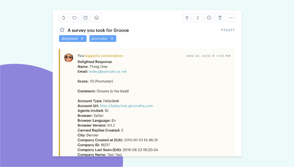 example of customer experience tool integration with Groove inbox