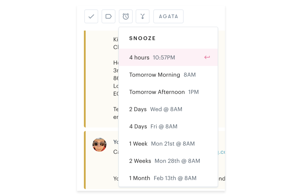 image of snooze feature in groove inbox