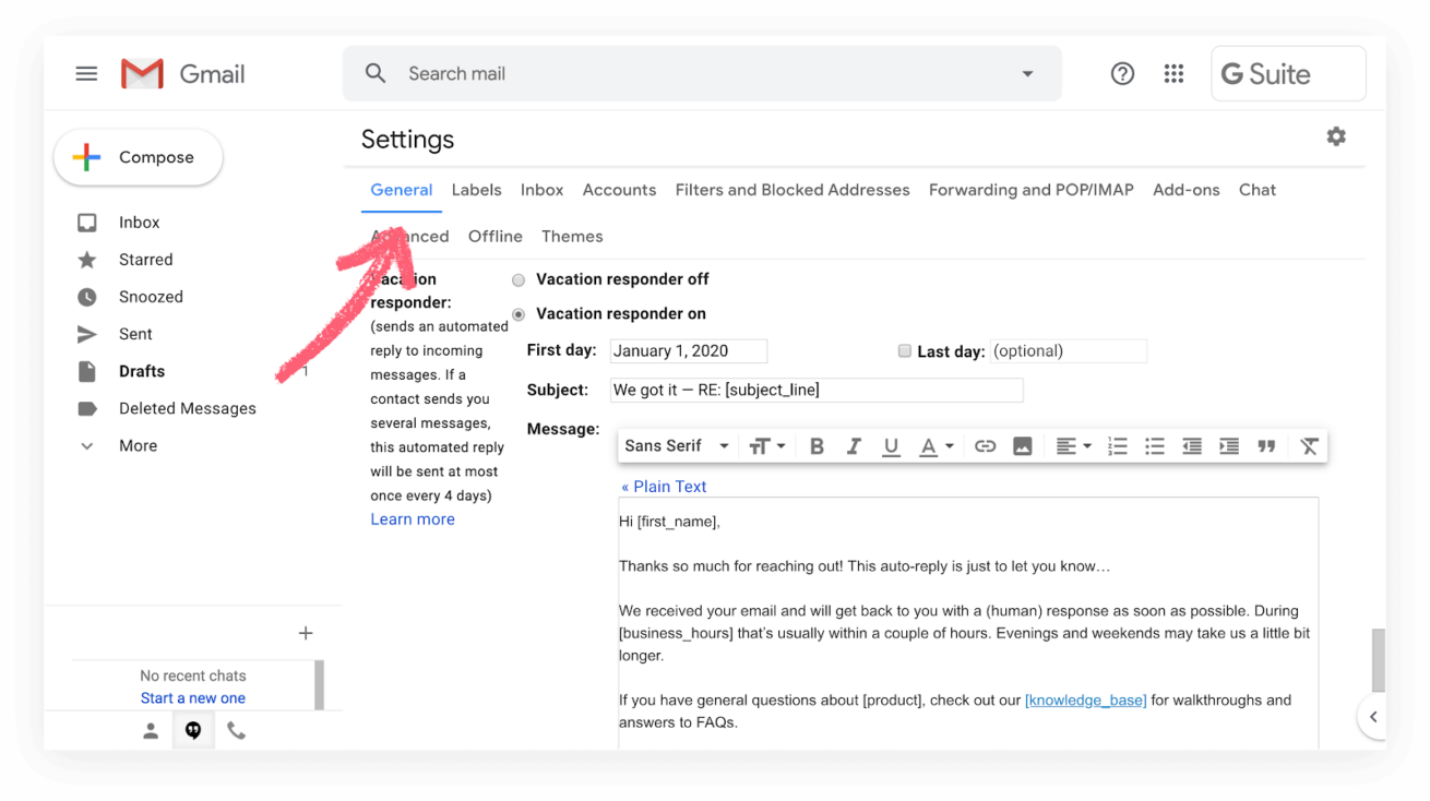 Automatic reply. Automatic reply example. Out of Office message example. Out of Office examples. How to add personal information Automatic to gmail message.
