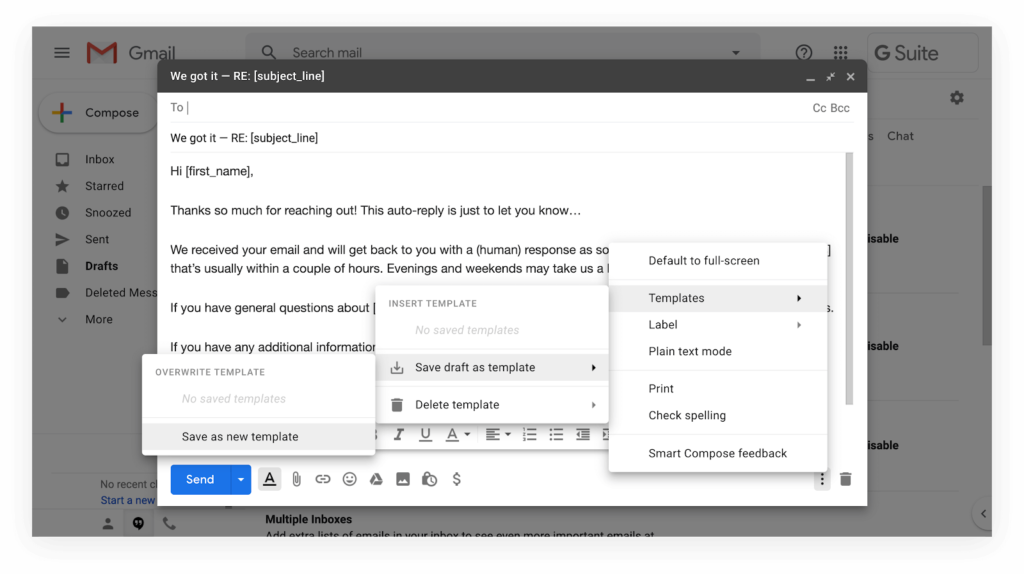 How to create a Gmail Template to use as an automated email reply