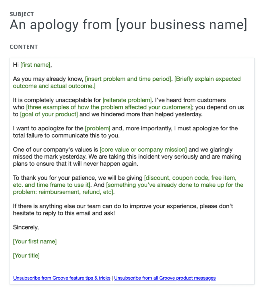 business apology email example for marketing campaign